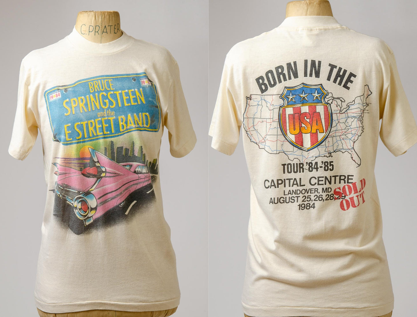 1984 Bruce Springsteen Front and Back Print T Shirt by Roslyn Trading