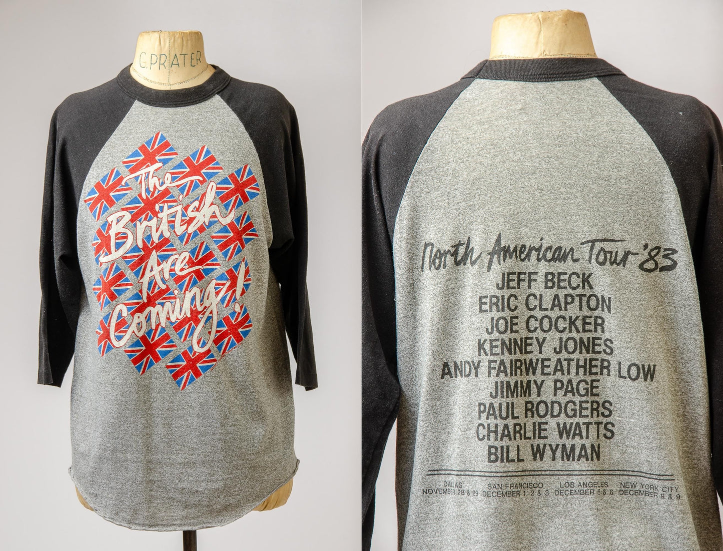 1983 British Tour Jeff Beck Eric Clapton Jimmy Page UK T Shirt by Roslyn Trading
