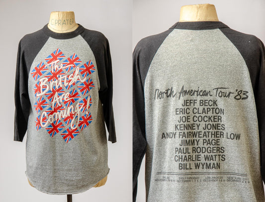 1983 British Tour Jeff Beck Eric Clapton Jimmy Page UK T Shirt by Roslyn Trading
